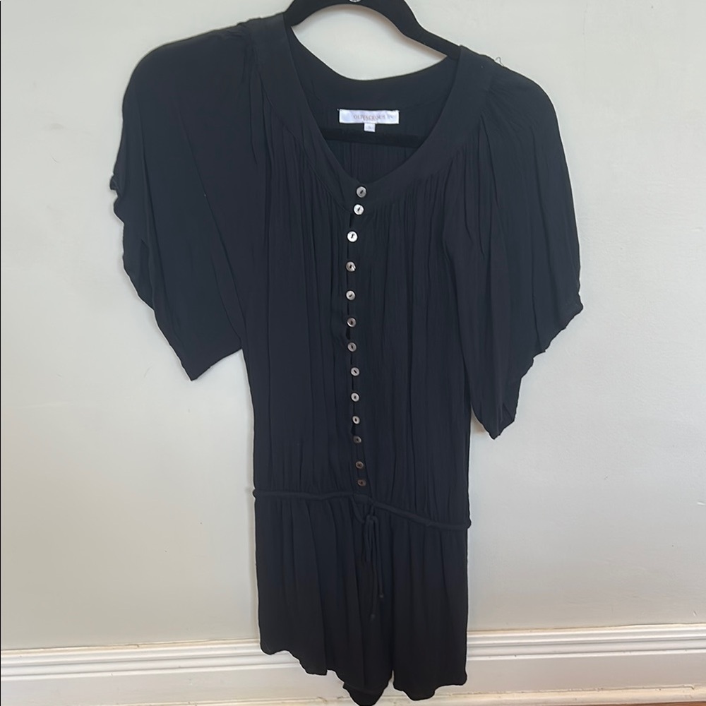 Olivaceous Black Flutter Short Sleeve Romper